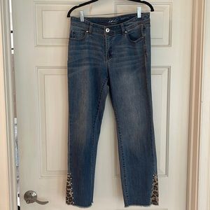 Jeans with cheetah details and silver studs.  Lots of pockets front and back!